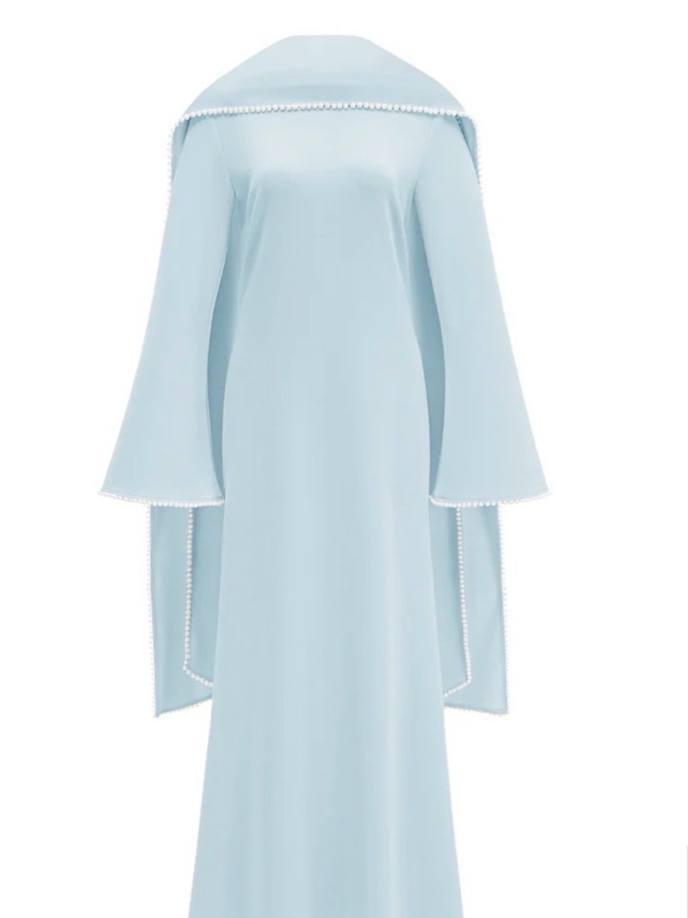 Light Blue Women's Evening Robe with Pearl-Edge Trim - Picture 6 of 9
